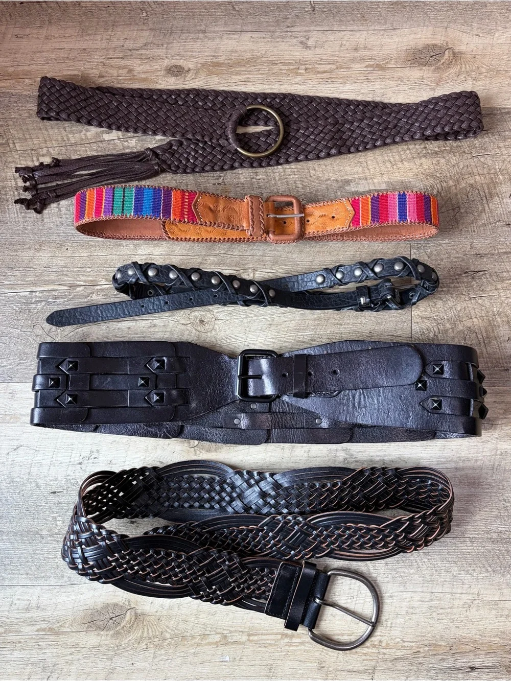 5 Item Bohemian Belt Bundle Size Medium Chunky Festival Boho Chic